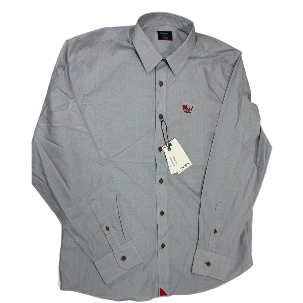 Untuckit Gray Long Sleeve Shirt Size XL Wrinkle Free Slim Fit Cotton Red Rhino